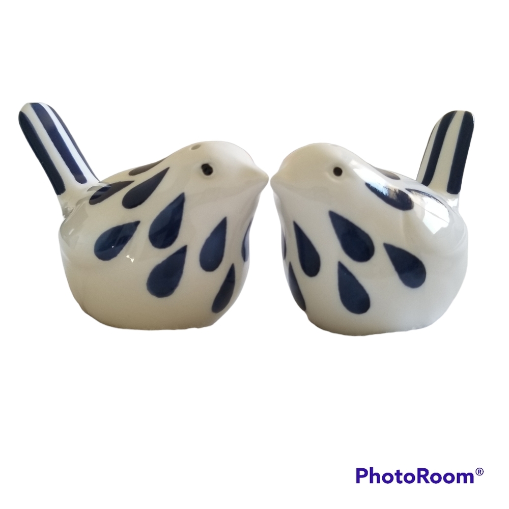 Ceramic Birds Blue Teardrop Salt and Pepper Shaker NWT